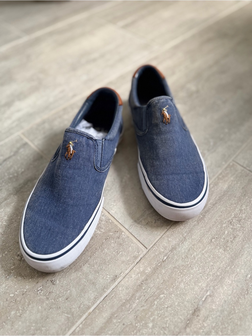 Polo Ralph Lauren  Mens Washed Denim Slip On Sneakers Thompson Blue 7.5 D